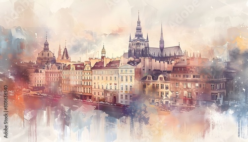 Historic Cityscape in Watercolor Featuring Famous Landmarks