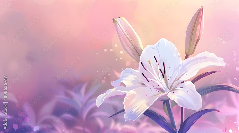 Soft Pink Glow Cartoon Drawing of White Lily Focusing on Purity