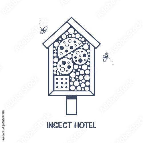Insect bug hotel, DIY wood house with natural components. Home for garden useful pests