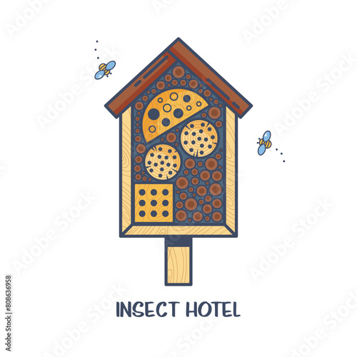 Insect bug hotel, DIY wood house with natural components. Home for garden useful pests