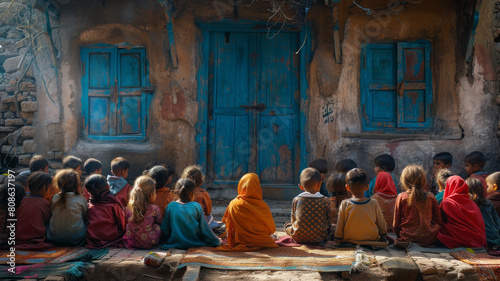 children studying in school in rural sindh, pakistan,generative ai photo