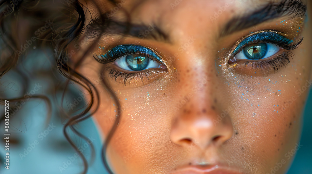 Enchanting blue eye makeup closeup