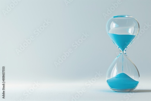Hour glass isolated on blue background, studio shot