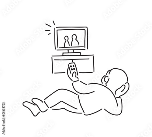 横になってテレビを見るシニア男性のイラスト
