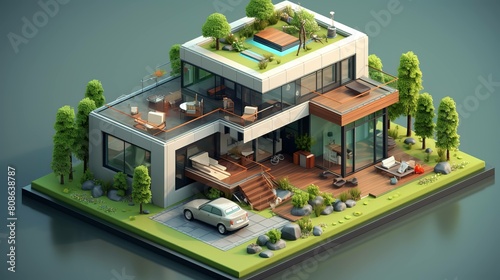 Modern house isometric 3d UHD wallpaper