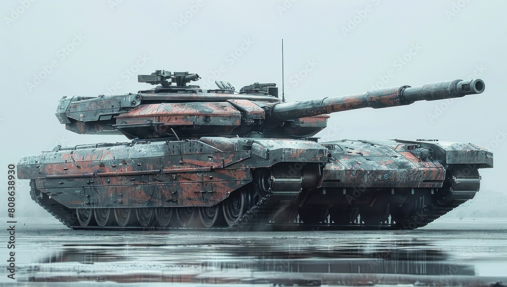 Emphasize the armored tank's minimalist aesthetic by keeping the composition clean and uncluttered, allowing its design to speak for itself. Emphasize the armored tank's minimalist aesthetic by keeping the composition clean and uncluttered, allowing its design to speak for itself.