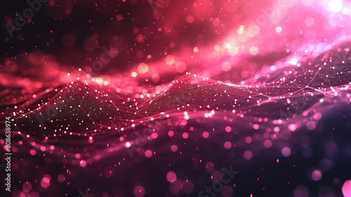 3d rendering of abstract particles wave with depth of field and bokeh lights photo