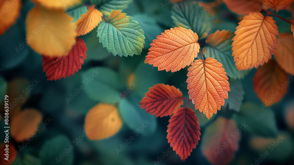 A close up of a leafy tree with many different colored leaves A close up of a leafy tree with many different colored leaves