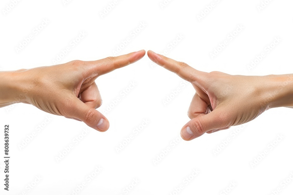 Cropped view human hands ready to touch each other, isolated on white Cropped view human hands ready to touch each other, isolated on white