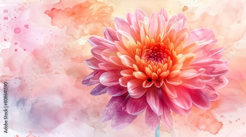 A Chrysanthemum blooms in soft hues on the canvas  each petal delicately shaded in watercolor  capturing the flower s intricate beauty and timeless elegance.