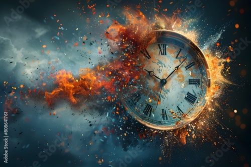 Time s Fleeting Passage Erupts in Fiery of the Clock Dial