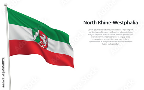 Isolated waving flag of North Rhine-Westphalia is a state Germany