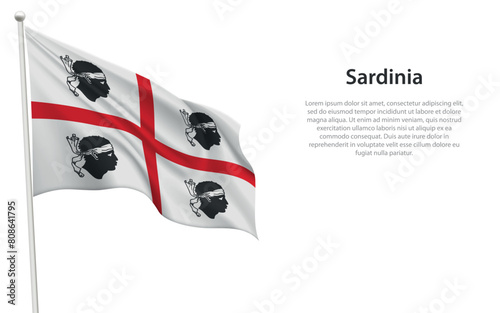 Isolated waving flag of Sardinia is a region Italy