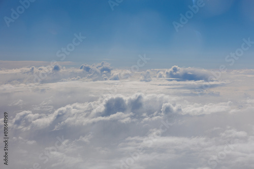 Aerial Airplane High nature view white clouds blue sky sunny day, View of white clouds on the plane Banner, Background