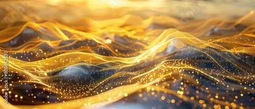 abstract digital landscape, gold color dominant, technology-inspired
