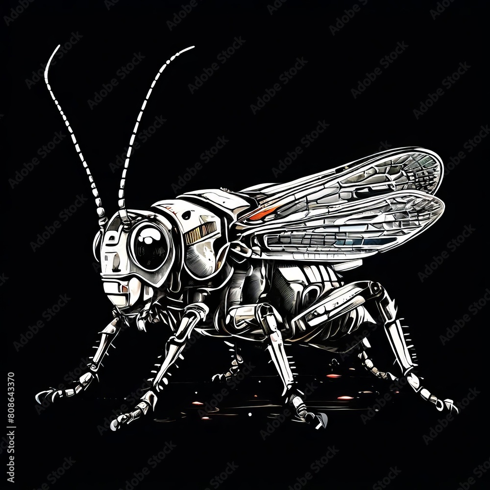 Fototapeta premium drawing of a grasshopper with a yellow body and the word quot bug quot on it
