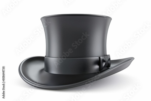 Classy black top hat with ribbon on white background, symbolizing fashion and vintage style