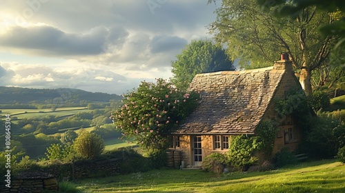 Country Cottage: Nestled in the countryside, a charming cottage is surrounded by rolling hills and lush greenery, offering a tranquil escape from urban life