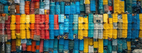 Aerial view of local market colourful tents at Minar Moshjid Tabling for the Global Muslims Congregation at night in Tongi, Dhaka, Bangladesh photo