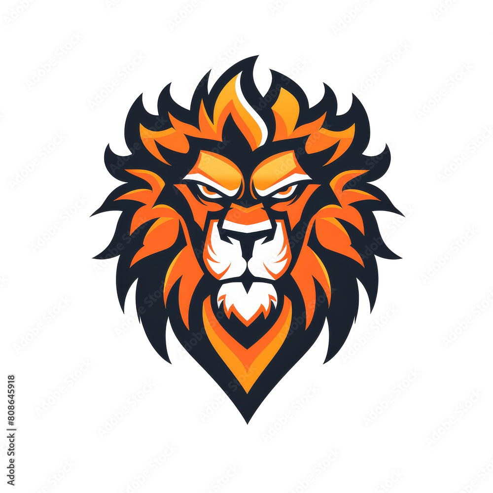 Fierce lion mascot with a fiery mane logo