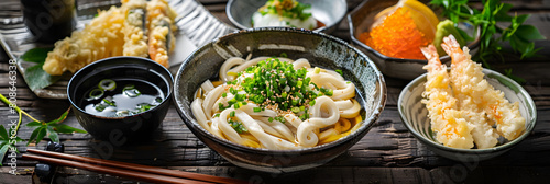 Homemade Udon Noodle with Tempura: A rustic Japanese food journey on a plate