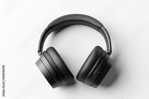 Sleek and elegant black wireless headphones showcased in a minimalist style photo