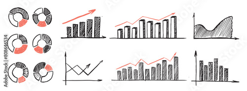 Graphs and Charts icons, Set hand drawn . Vector	
