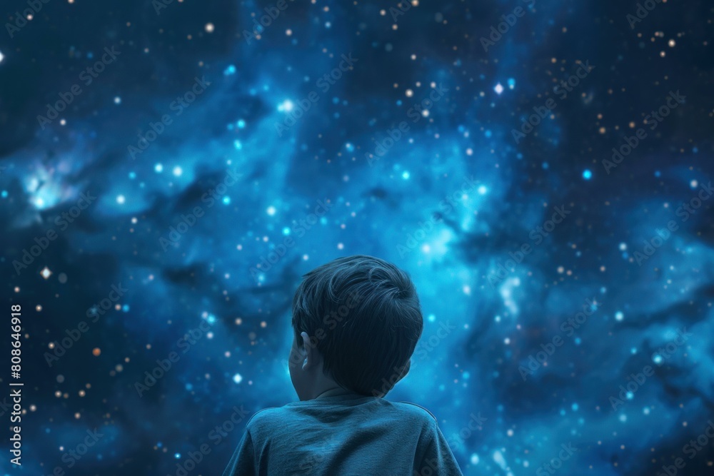 Absorbed Boy looking stars. Science astronomy. Generate Ai Absorbed Boy looking stars. Science astronomy. Generate Ai
