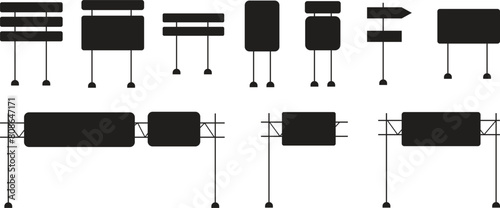 Set of Road traffic signs Fill Icons. Direction arrows, information board. Blank boards with place for text. Danger warning empty signs. Mock up traffic template. Realistic on transparent background.