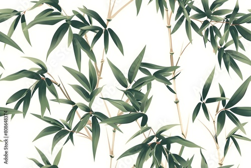 Stylized Bamboo Textile with Lush Foliage and Organic Patterns