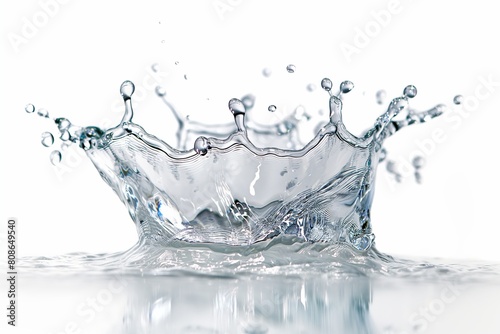 Crisp image of a dynamic water splash with droplets suspended in air, showcasing the beauty and elegance of water in motion