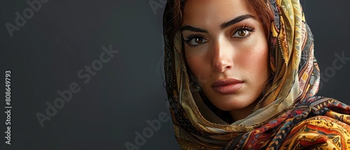Berber North Africa, especially Morocco, Algeria, Tunisia Woman, hyper realistic portrait, isolated on a solid background, with empty copy space.