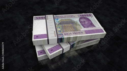 Central African CFA Franc money Cameroon Chad Congo Gabon pile pack. Concept background of economy, banking, business, crisis, recession, debt and finance. 10000 XAF banknotes stacks 3d animation. photo