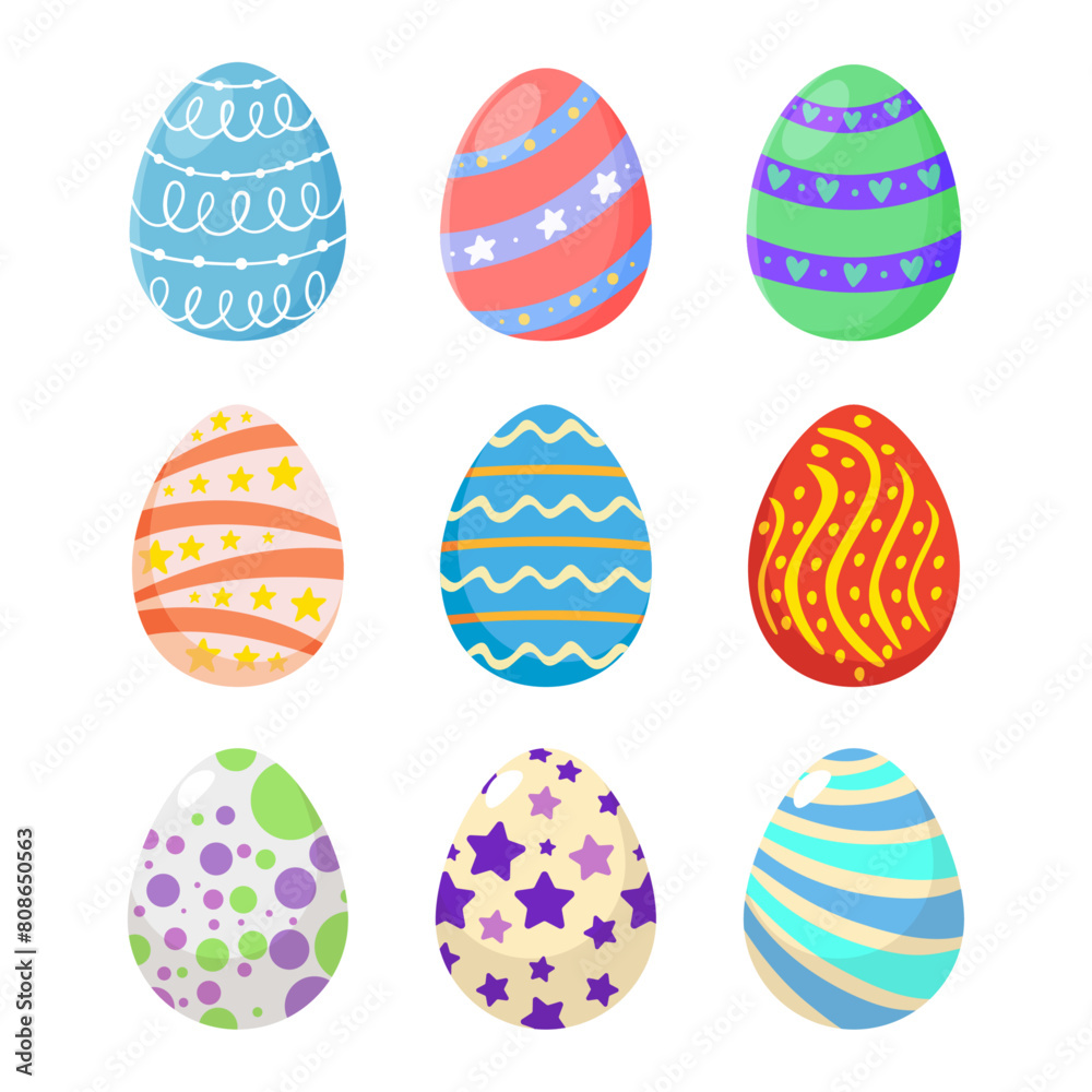 Flat easter egg collection on white background Flat easter egg collection on white background