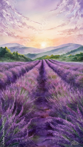 lavender field in region, Lavender field summer sunrise landscape near Valensole. Provence, France