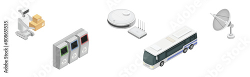 Smart City and Future Cityscape Infrastructure Isometric Vector Set