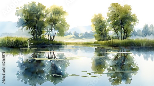 Tranquil Willow Trees by a serene lake  perfect for tranquil and reflective compositions  water color  clipart 