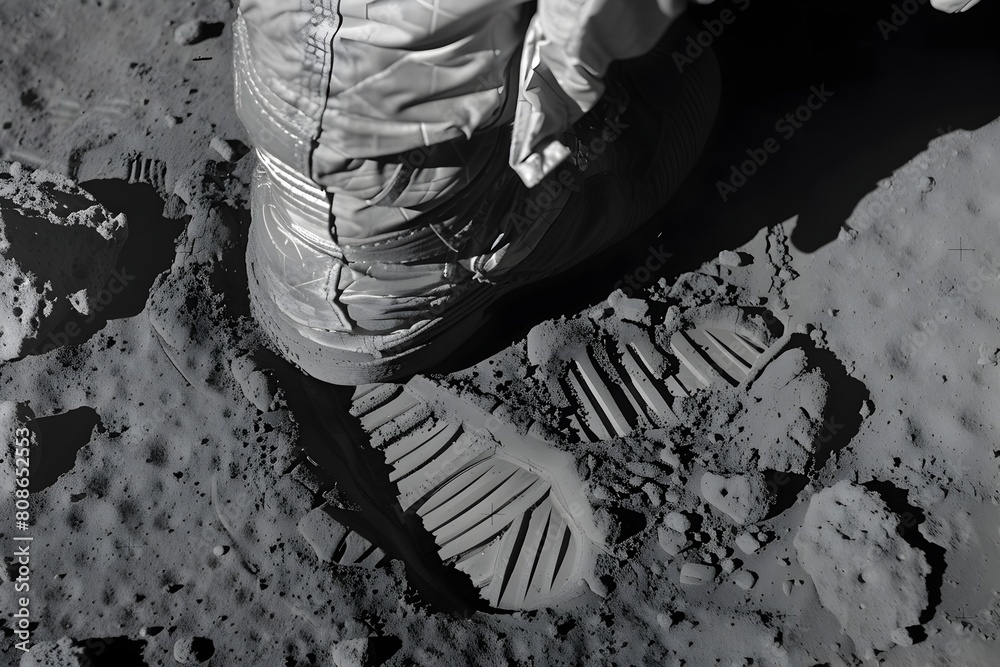 Astronaut s First Step on Lunar Surface Captured in Monochrome Photograph