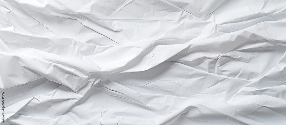 Obraz premium An abstract white crumpled paper background with a wrinkled and creased texture offers a unique and visually appealing copy space image