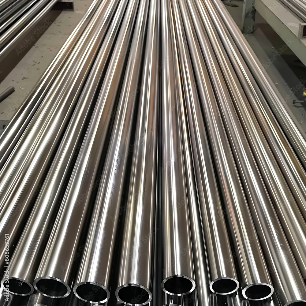 Large number of stainless steel pipes. Large number of stainless steel pipes.