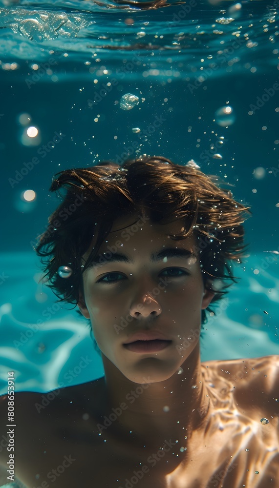Young Man Floating Underwater Young Man Floating Underwater