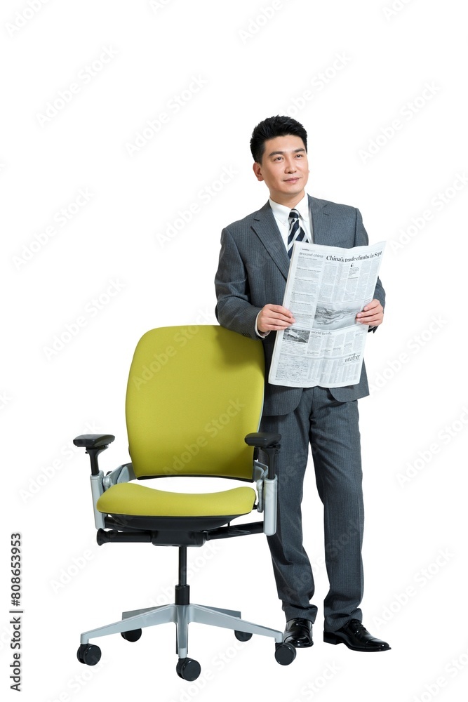 Shed middle-aged business man standing beside the chair Shed middle-aged business man standing beside the chair