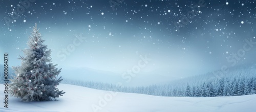 Festive holiday scenery featuring a coniferous tree against a backdrop perfect for adding text or graphics. Copy space image. Place for adding text and design