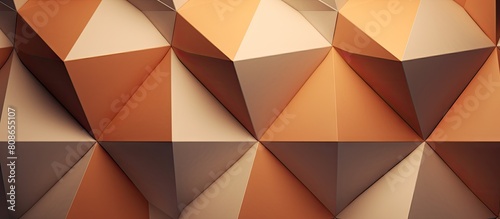 The top view of a geometric shape with a matte wallpaper background in shades of brown and light brown providing ample copy space for images