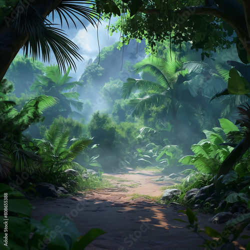 there is a path through a jungle with lots of trees