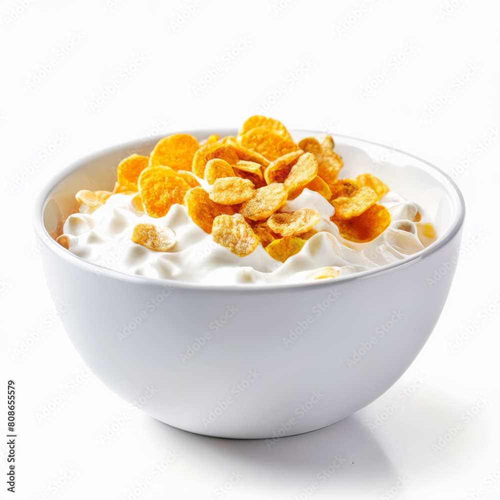 bowl of cornflakes and milk isolated on white background, breakfast bowl of cornflakes and milk isolated on white background, breakfast