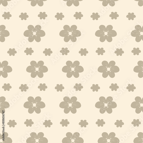 Retro monochrome simple flowers seamless pattern. Floral endless background. Flower ornament tile. Wild flowers botanic repeat cover. Vector hand drawn illustration.