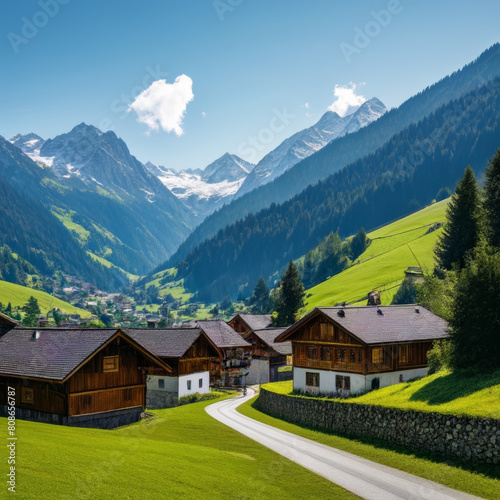 Mountain village in the Swiss Alpsfrau region, Switzerland