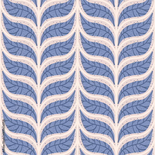 Retro leaves seamless pattern. Floral braid knit endless background. Foliage ornament tile. Naive botanic repeat cover. Vector hand drawn illustration.