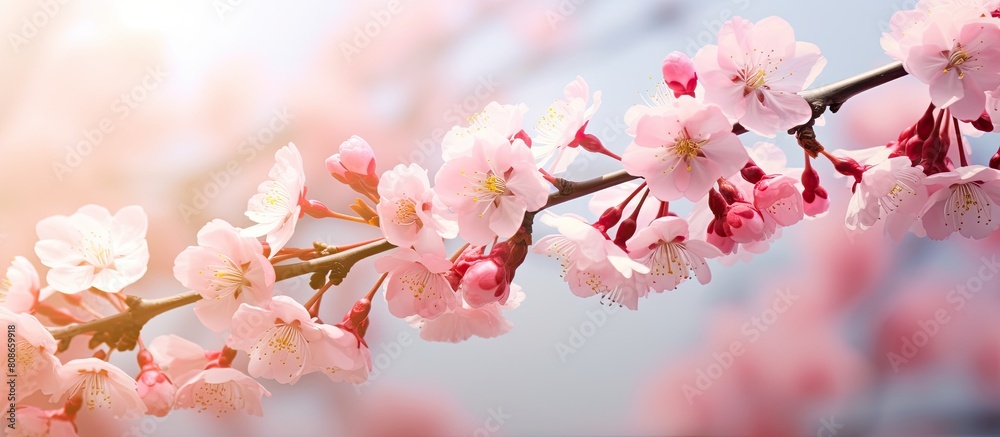 Gorgeous cherry blossom in full bloom during spring with ample space for text or images